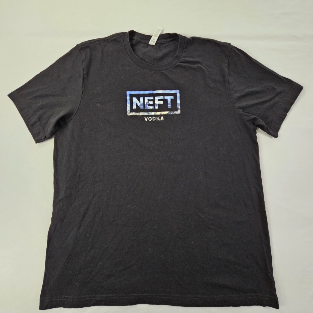 Neft Vodka Mountain Logo Black Short Sleeve Cotton T-Shirt Men's XL‎